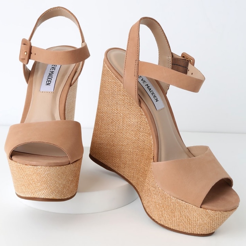 Steve Madden Citrus Camel Nubuck Platform Wedges